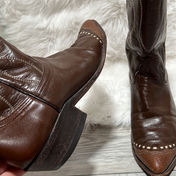 Nocona Lizard Toe Brown vantage Leather Western Boots Womens Size 6 A - Picture 8 of 13